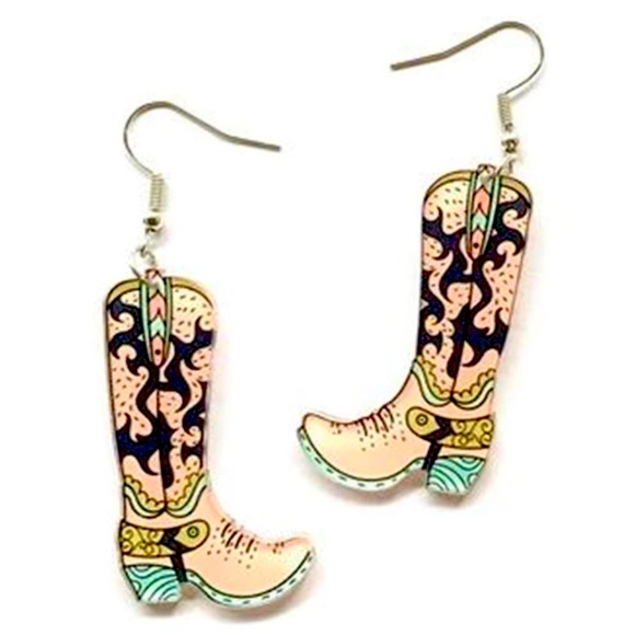 PINK AND BLACK COWGIRL WESTERN BOOT ACRYLIC EARRINGS 🩷🖤 - Picture 1 of 4